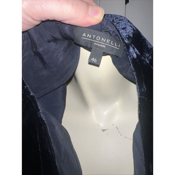 Antonelli Firenze Navy Blue Velvet 3/4 Length Dress Size 46 / US 14 - Picture 3 of 6